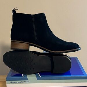 Womens Ankle Boots Side Zip Block Heel Chelsea Black Suede